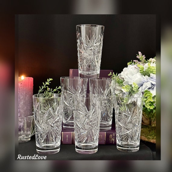 Bohemian Styled Highball Glasses / Vintage  Cut Crystal Highball Glasses / Bohemian Highball Clear Highball Glasses / Bohemian Highball - 6
