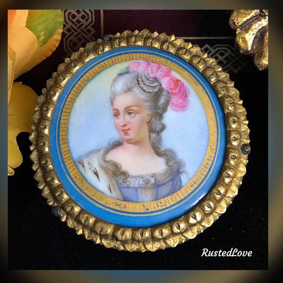 Antique French Portrait Porcelain / Gilt Framed / Hand Painted Plaque / 19th Century / Collector Plate / Antique Porcelain Portrait /#2 of 3