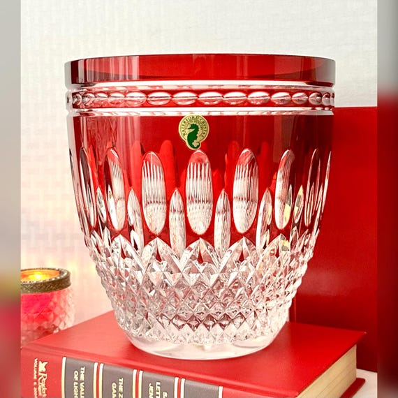 Claredon Waterford Crystal Ice Bucket / Clarendon Ruby Red Cut Crystal Vintage Ice Bucket / Waterford Red Cut to Clear Crystal Ice Bucket