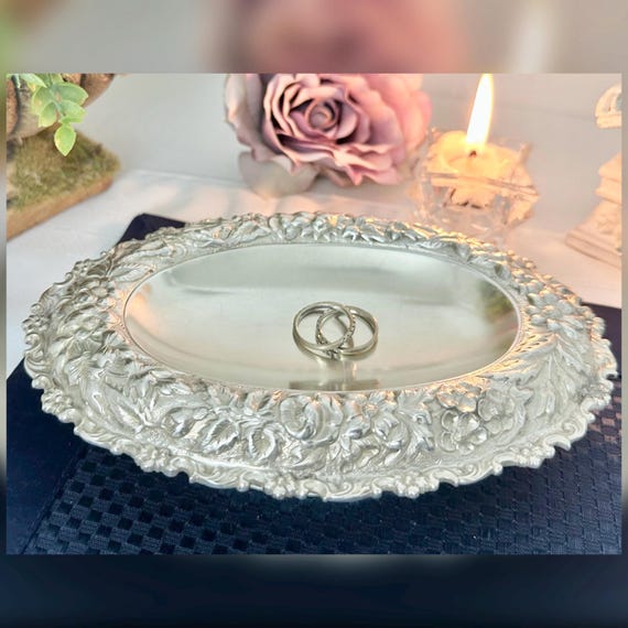 Tiffany Silver Soldered Oval Bowl Repousse Floral Dish
