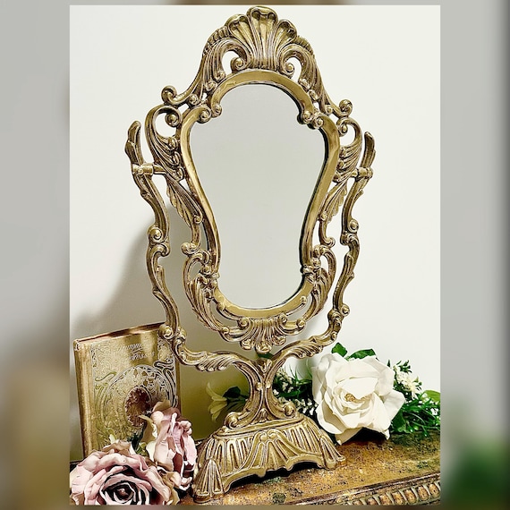 Art Nouveau Brass Vanity Mirror Articulating Victorian Rococo Decor