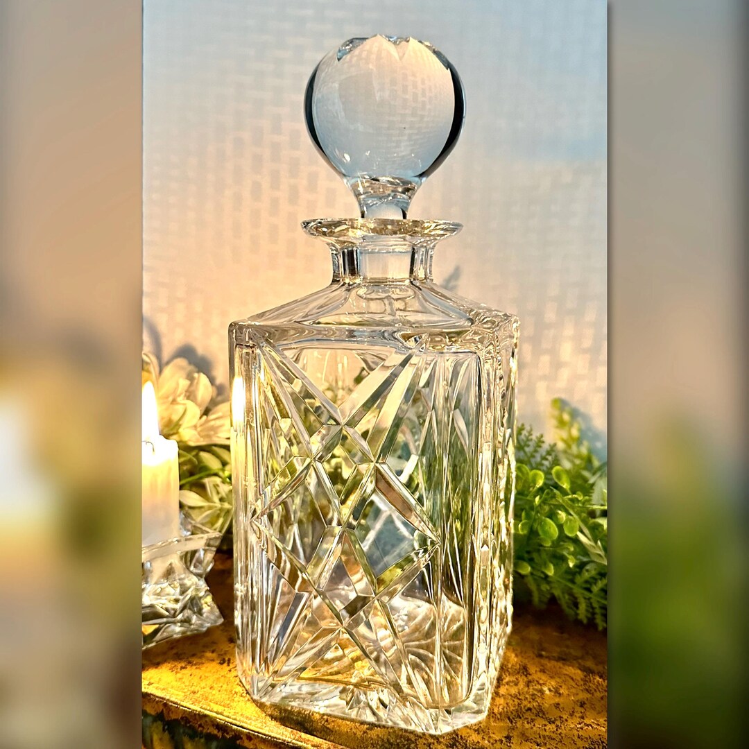 Vintage Atlantis Crystal Decanter With Stopper, Clear Cut Barware - Etsy