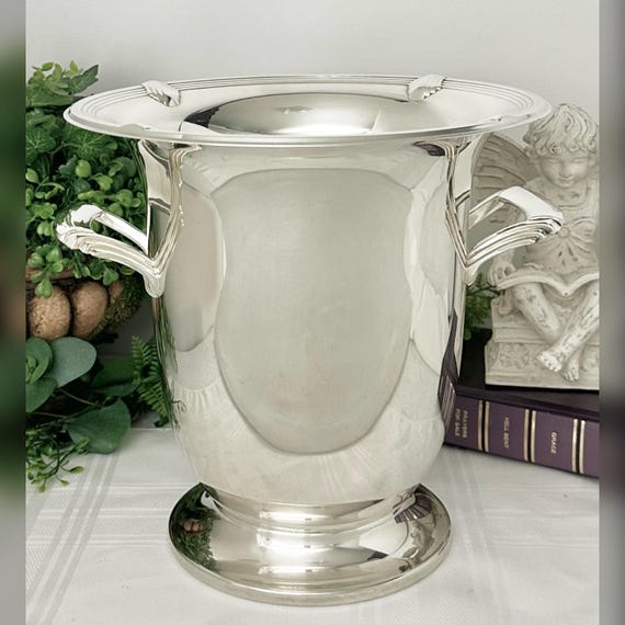 Silver Plated Champagne Bucket /  Art Deco Silver Plated Ice Bucket / Vintage Silverplated Champagne Bucket / Large Silver Wine Cooler