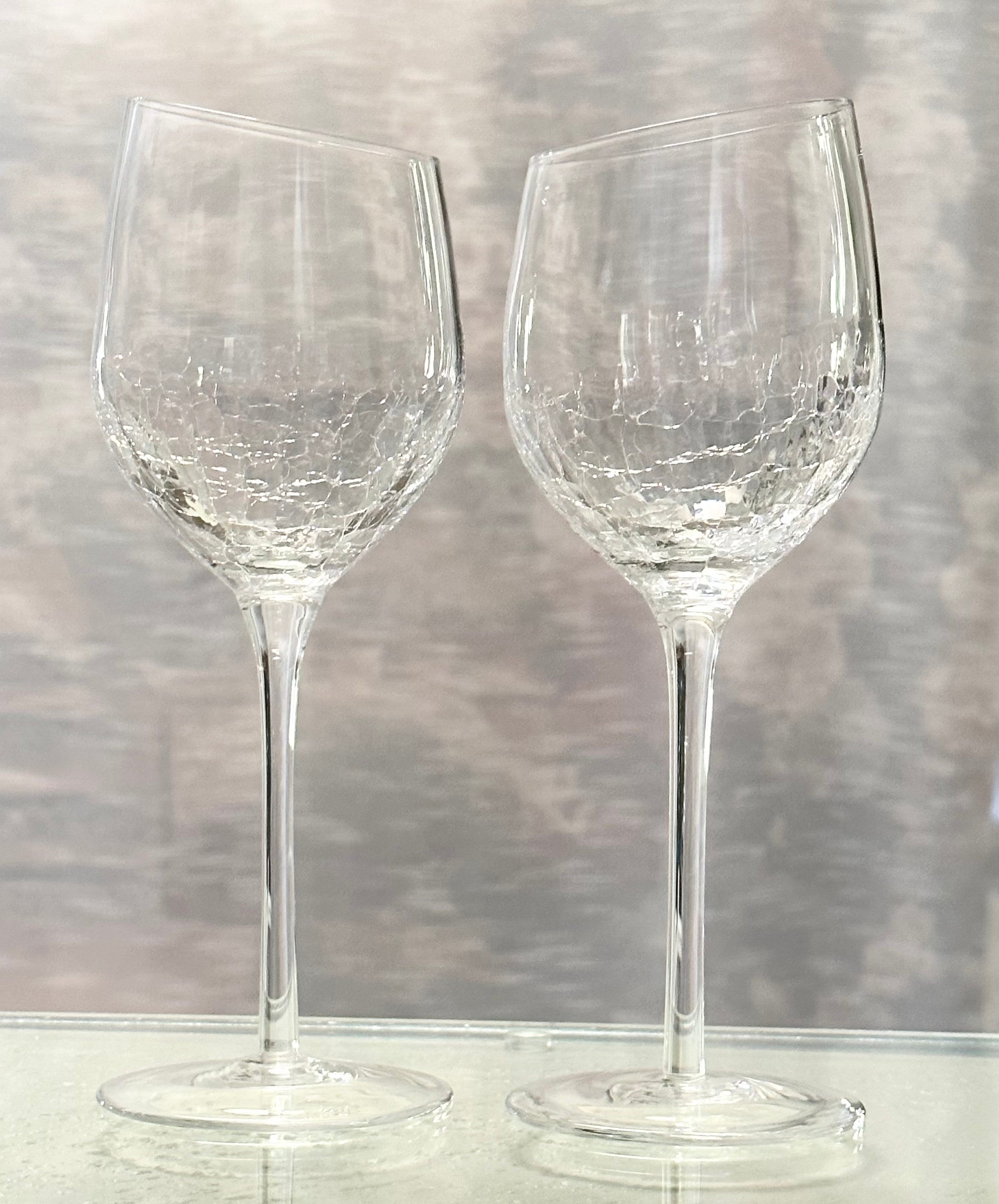 Pier 1 Angled Rim Crackle Glasses / Pier 1 White Wine Glasses / Clear Blown  Glass / Pier 1 Glasses / Crackle Glass Wine Glasses / Drinkware 