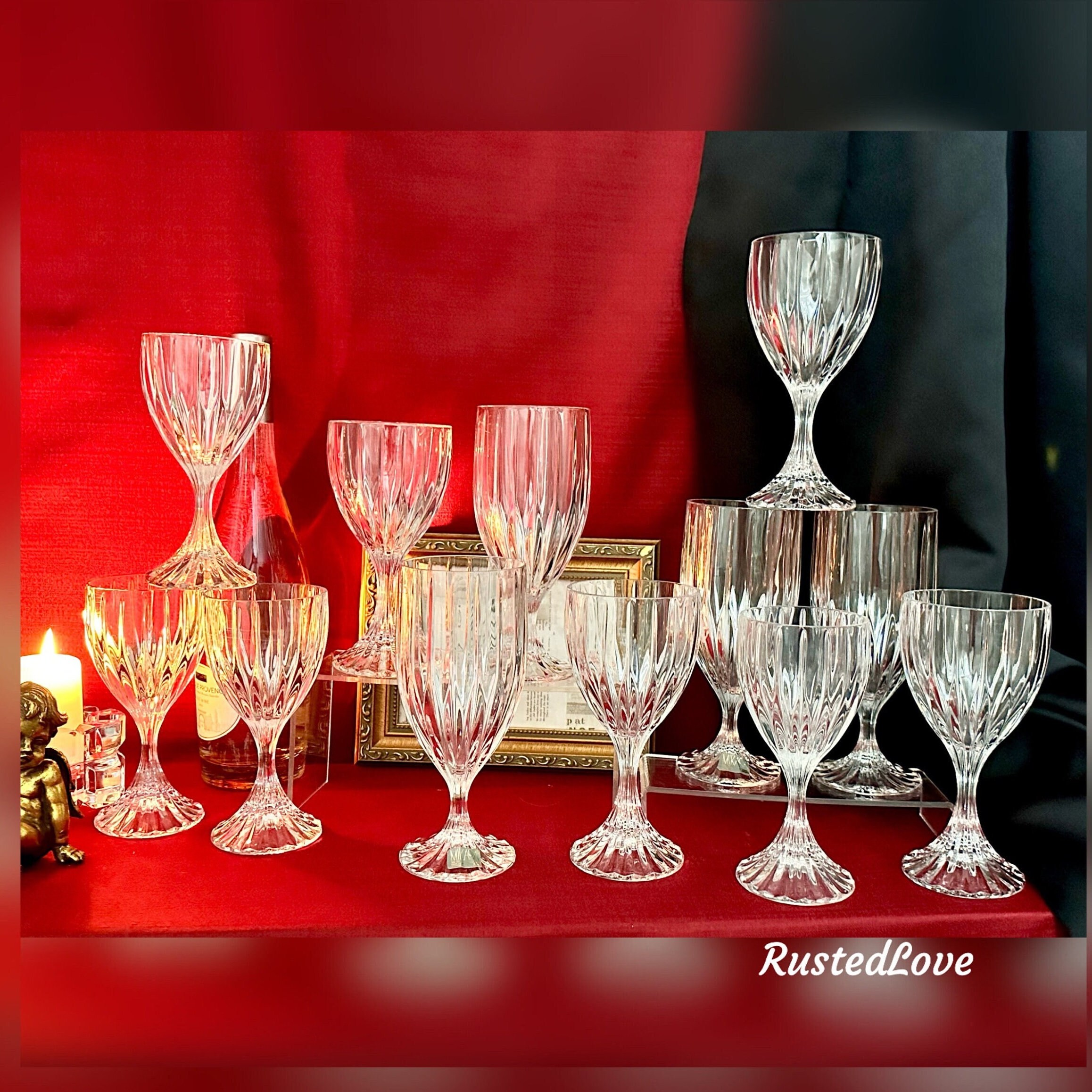 6 Vintage Crystal Wine Glasses with Beautiful Floral Design - Ruby Lane