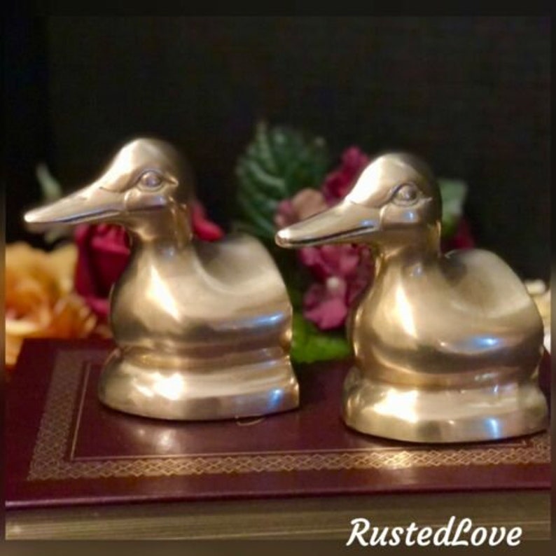 Duck Book Ends solid Brass Vintage Mid Century Modern Nautical Paperweights Pair .......... RustedLoveCo