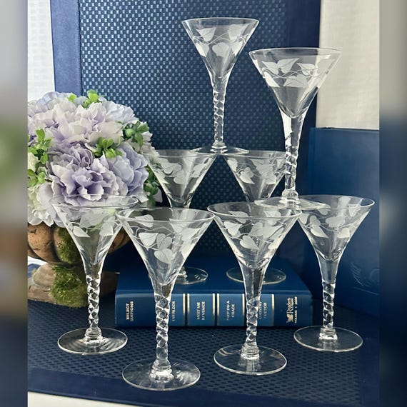 Cordial Wine Glasses / Vintage Aperitifs Digestifs Stemware / Etched Cordial Wine Glasses / Ivy Etched Cordial Glasses / Dessert Glasses - 8