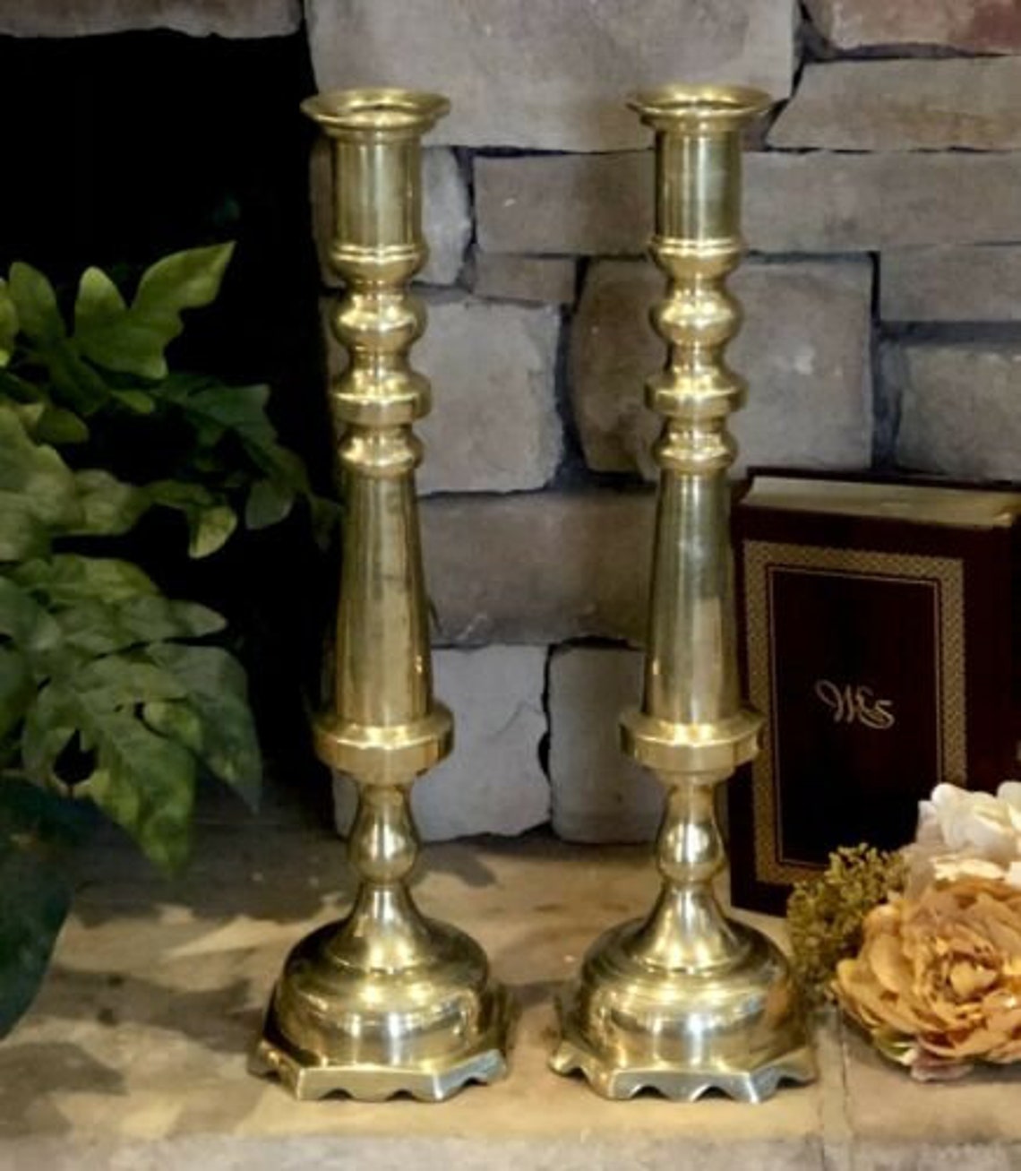 Candle Holders Solid Brass Floor / Hearth Candlesticks Etsy