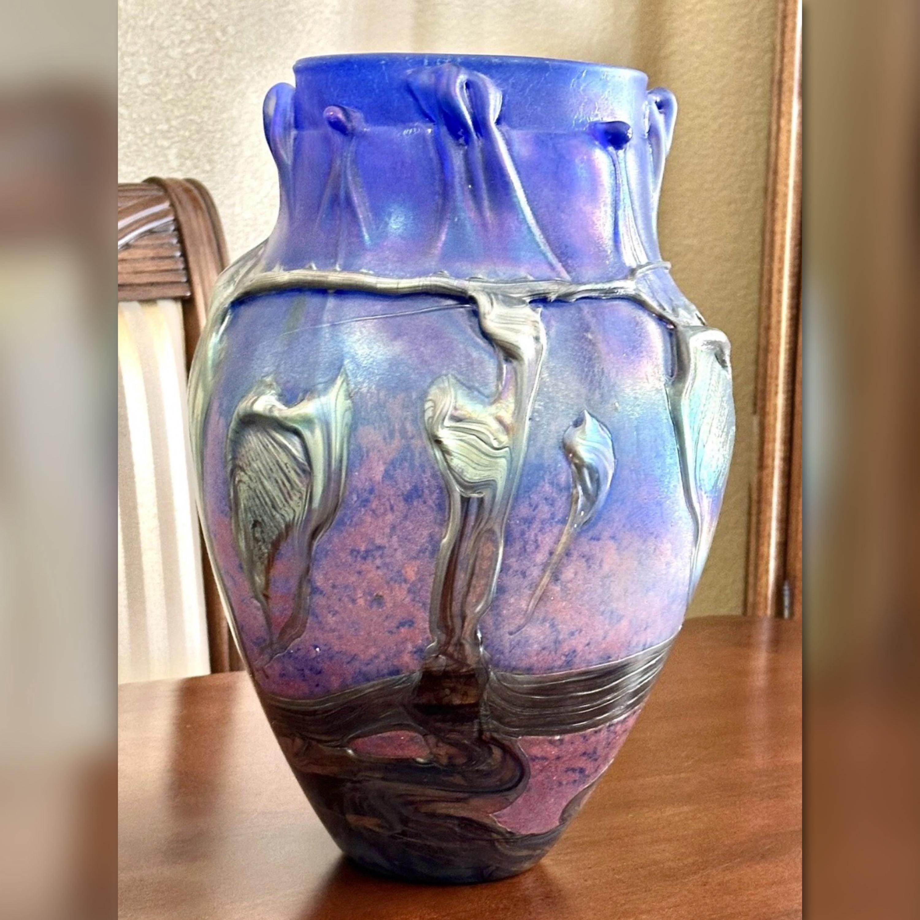 Rare Jean-claude Novaro Signed 1986 Blue Iridescent Studio Art