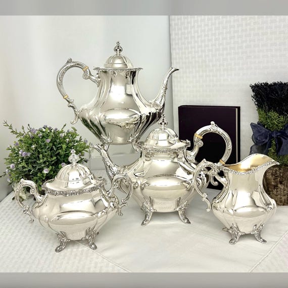 Reed & Barton Sterling Silver Tea Set / Reed and Barton Sterling Georgian Rose / Vintage Sterling Silver Coffee and Tea Set / Georgian Rose