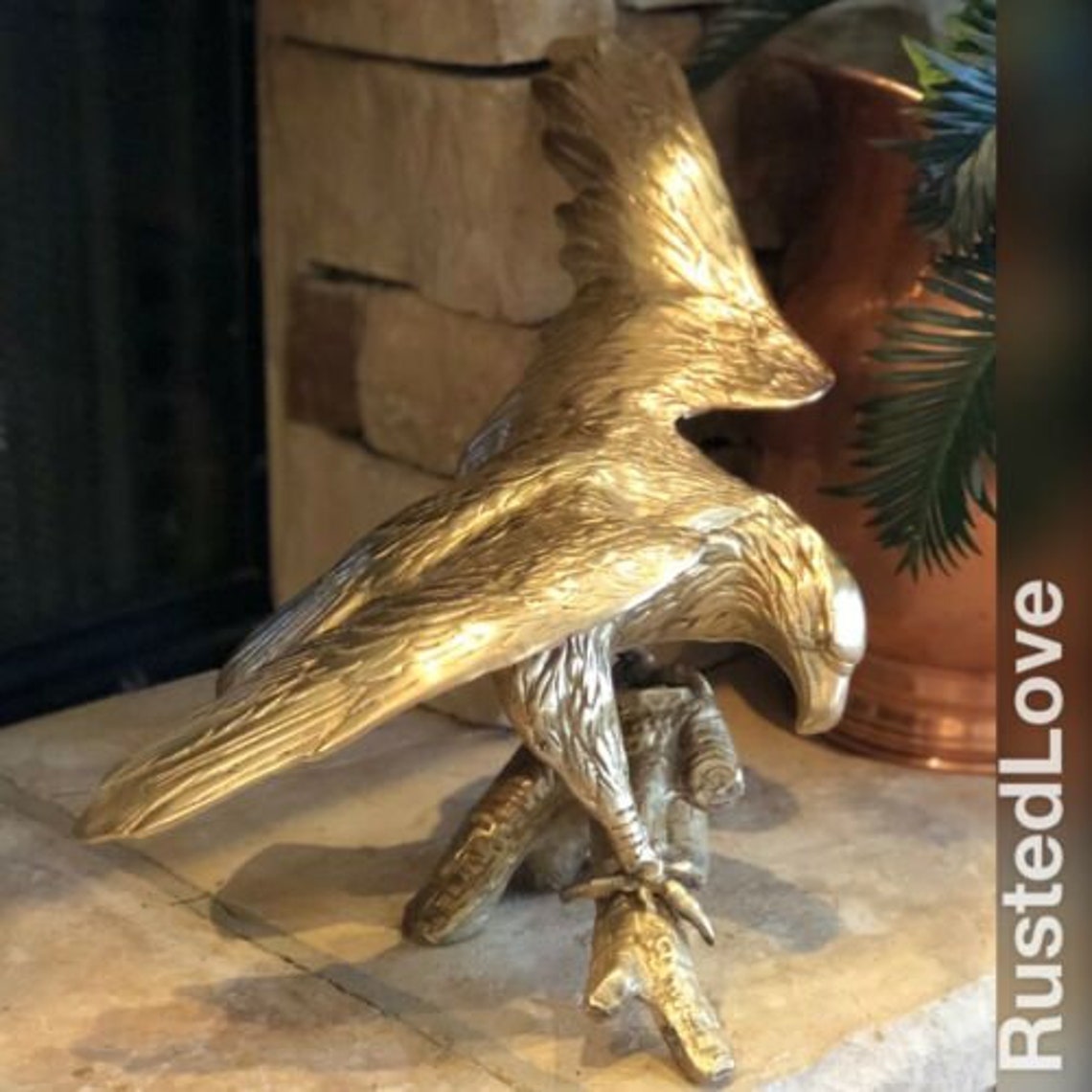 Large Cast Brass Eagle on a Branch Sculpture Polished Vintage Etsy