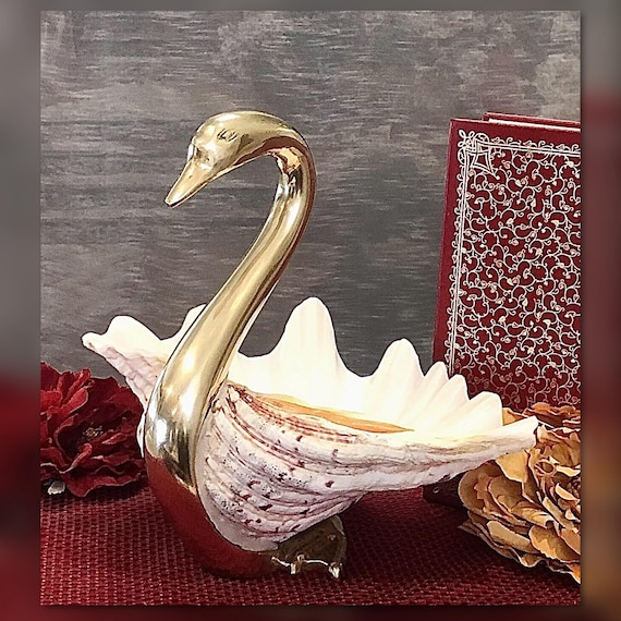 Vintage Clam Shell Swan / Decorative Swan / Vintage Swan Sculpture / Mid Century Modern / Style of Gabrielle Binazzi / Swan Shell Container