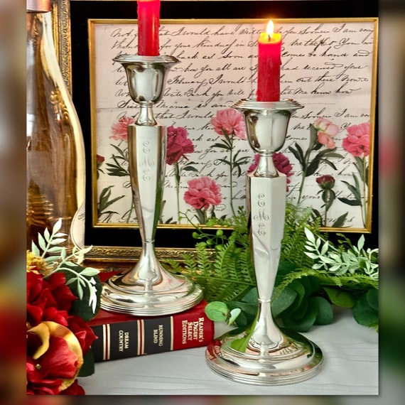 Sterling Silver Wallace Candle Holders / Sterling Monogramed Single Candlesticks / Pair Sterling Candle Holders / Wallace Candlesticks