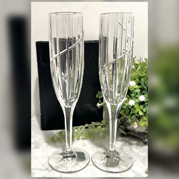 Vintage Mikasa Uptown Champagne Flutes Set of 2 Crystal Toasting Glasses