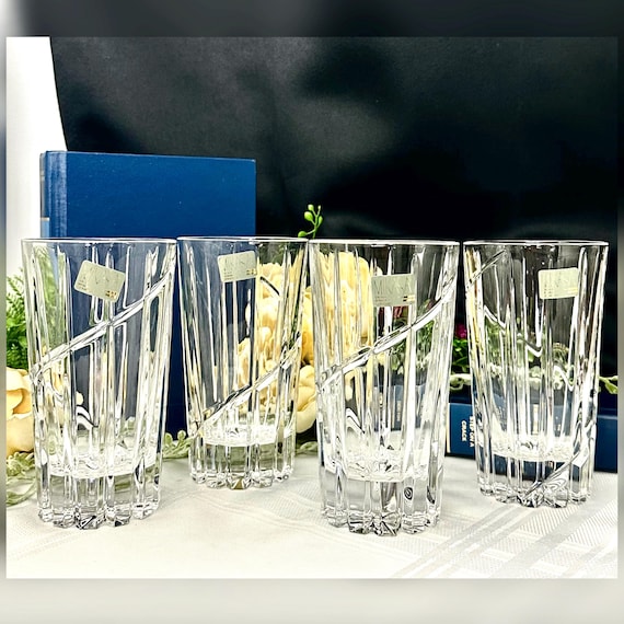 Mikasa Uptown Crystal Highball Glasses Set of 4 Vintage Tumblers Double Old Fashioned Barware