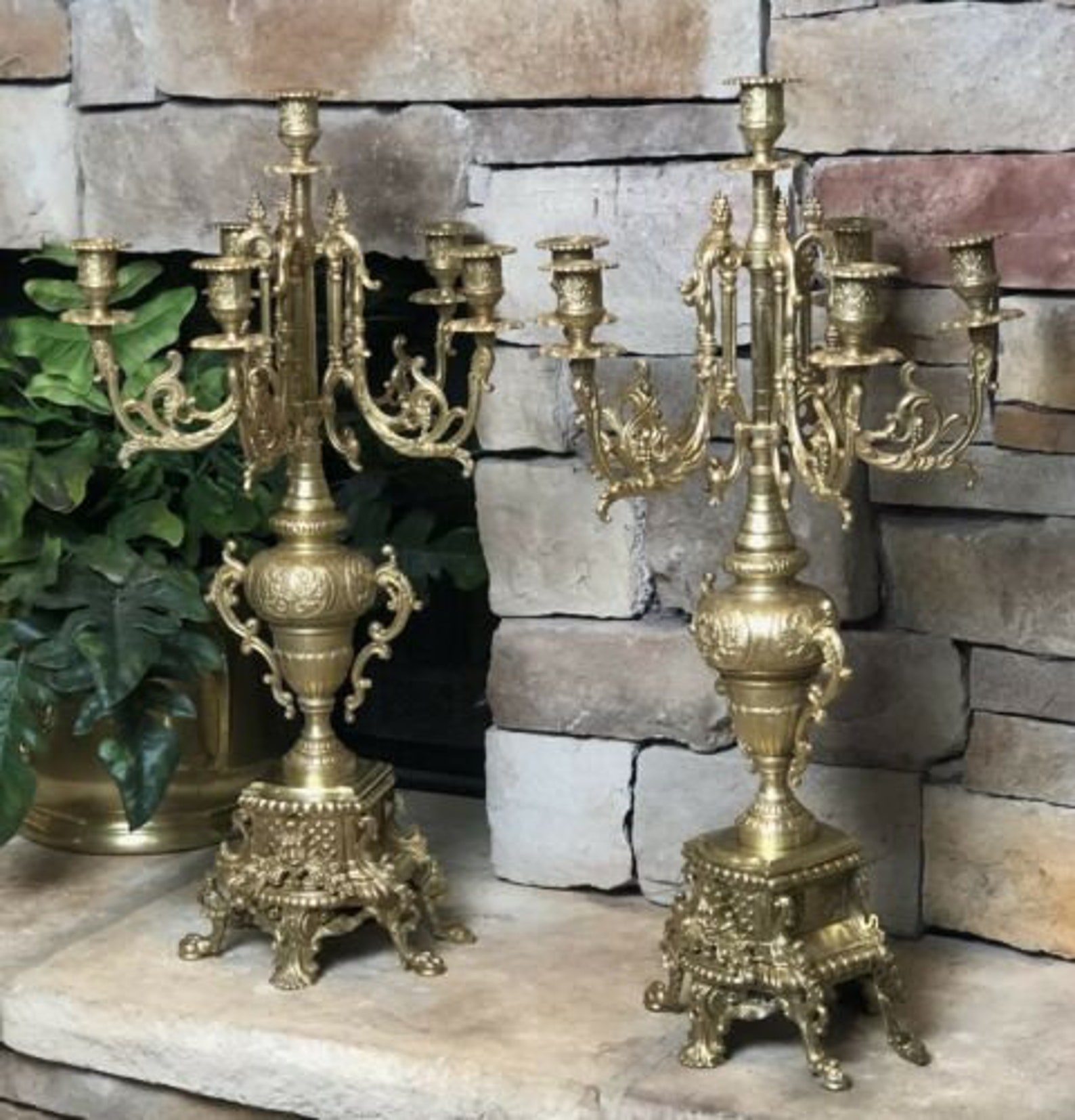 Vintage Brass Candelabras Large Candle Holders Baroque Rocco Etsy