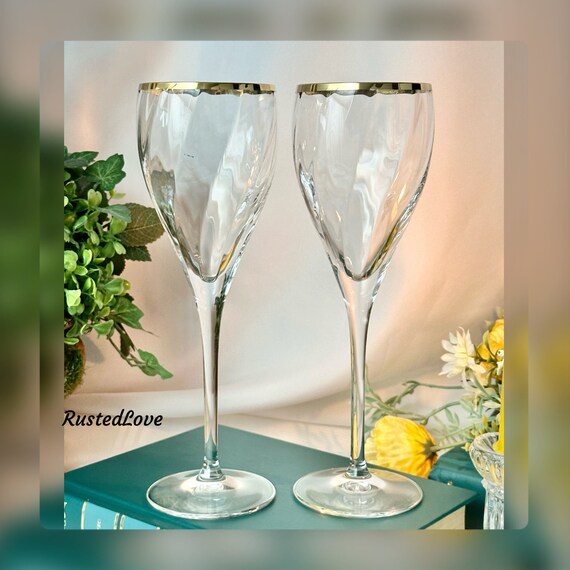 Palio Gold Wine Glasses / Primavera Di Cristallo Wine Goblets / Palio Gold Rimmed Glasses / Vintage Gold Trimmed Wine Goblets - 2 Pc