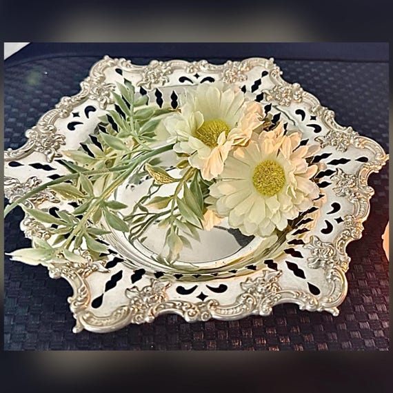 Sterling Silver Floral Filigree Bon Bon Dish – Victorian Trinket Bowl