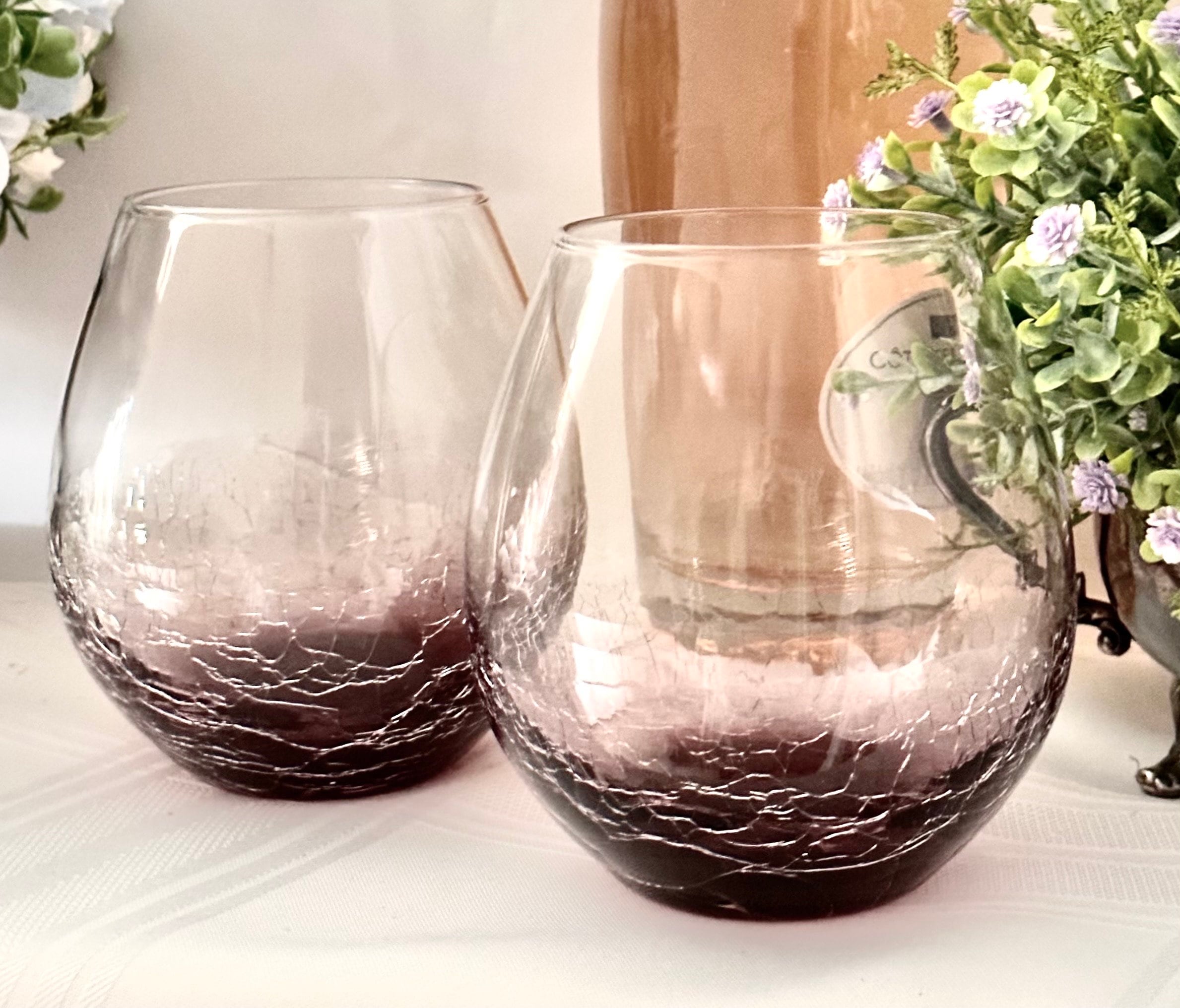 at Home Crackle Stemless Amethyst Wine Glass (14 oz)