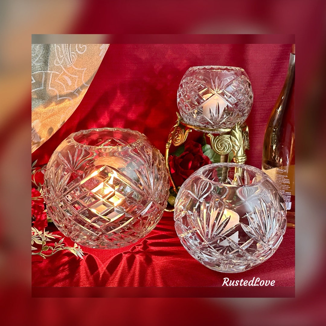 Vintage Rose Bowls / 3 Crystal Rose Bowl / Vintage Blown Glass Bowls