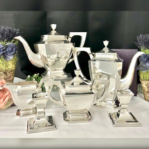 Sterling Silver Tea & Coffee Set / 950/1000 Silver Tea Set / Tea and Coffee Service with Candle Holders / Vintage Silver and Tea Set / 6 Pc