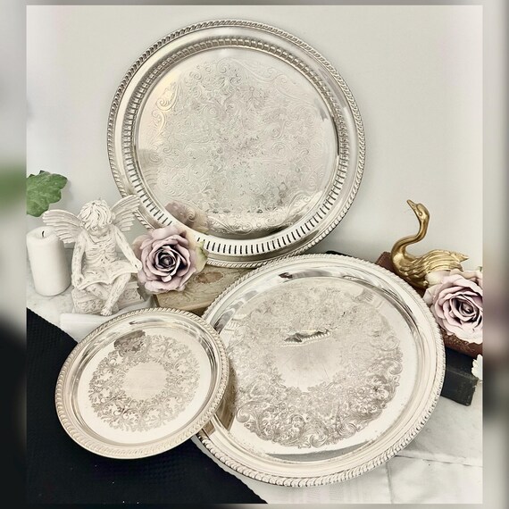 Vintage Silver Plated Trays Set of 3 Decorative Tea Serving Trays