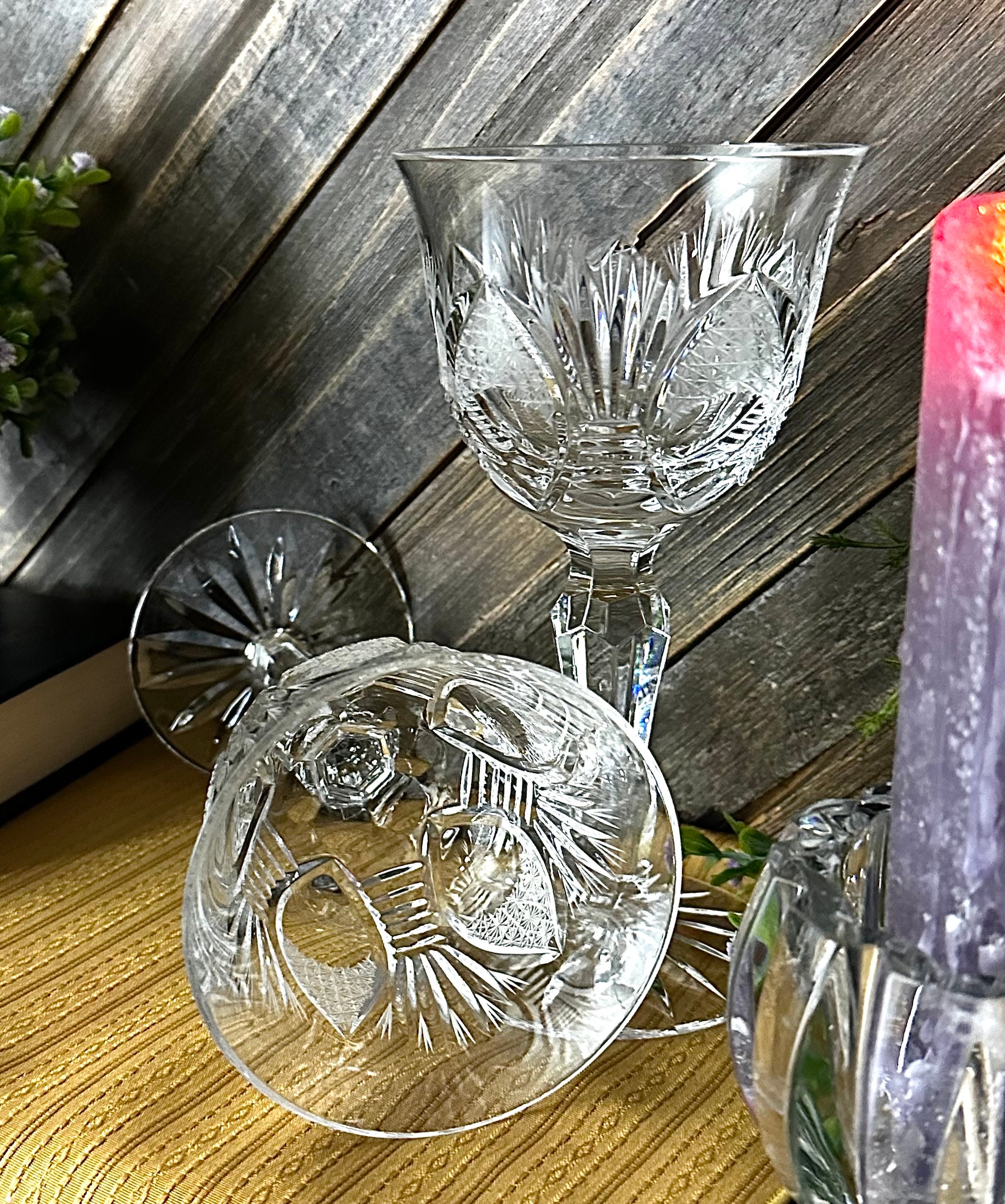 Crystal Wine Glasses Set of 6, Vintage Cut Crystal Stemware, Old American  24% Lead Crystal, Mid Century Crystal Stemware Barware 