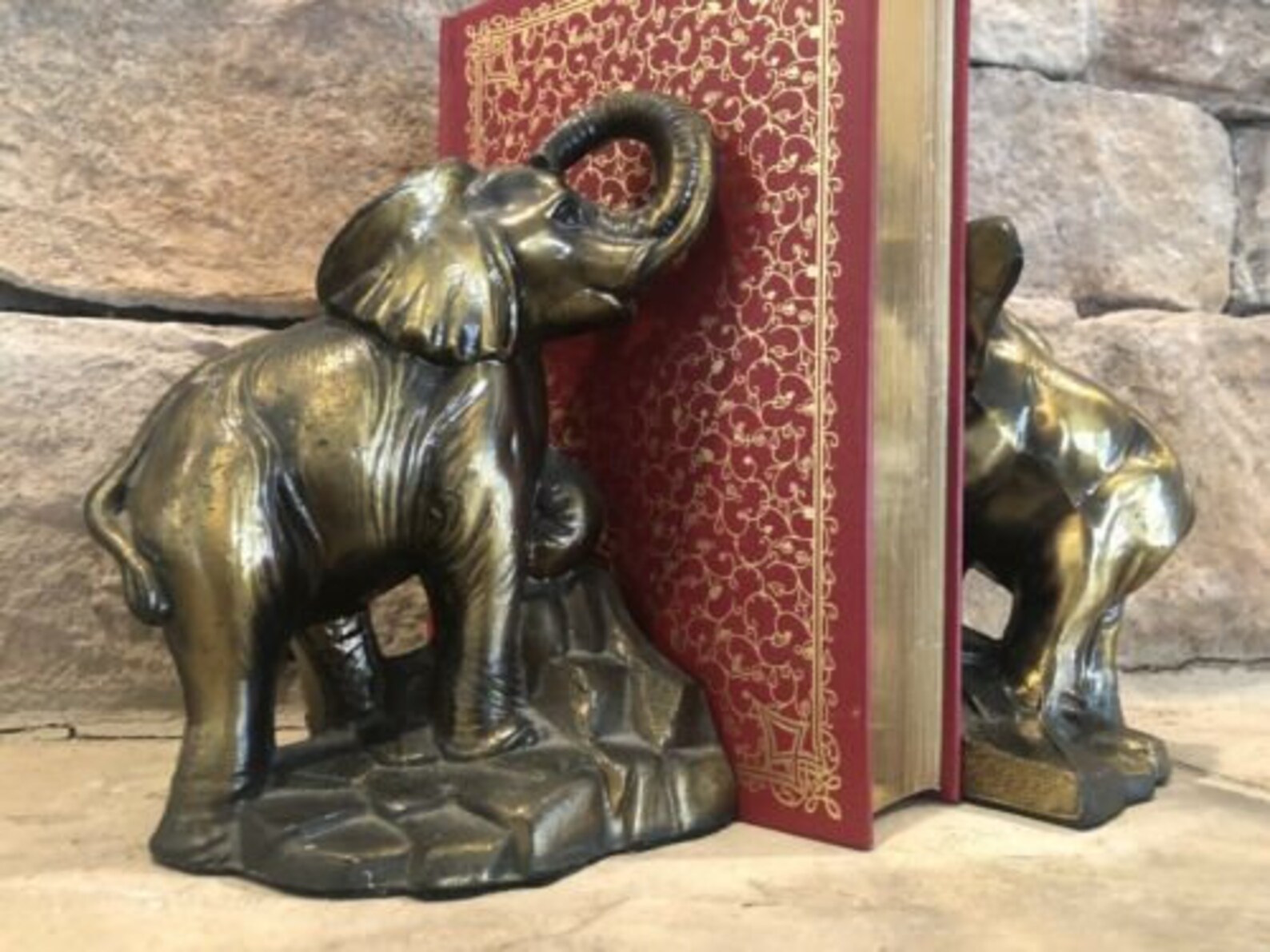 Elephant Bookends Cast Metal Vintage Gold 1975 S.C.C. Pair Etsy