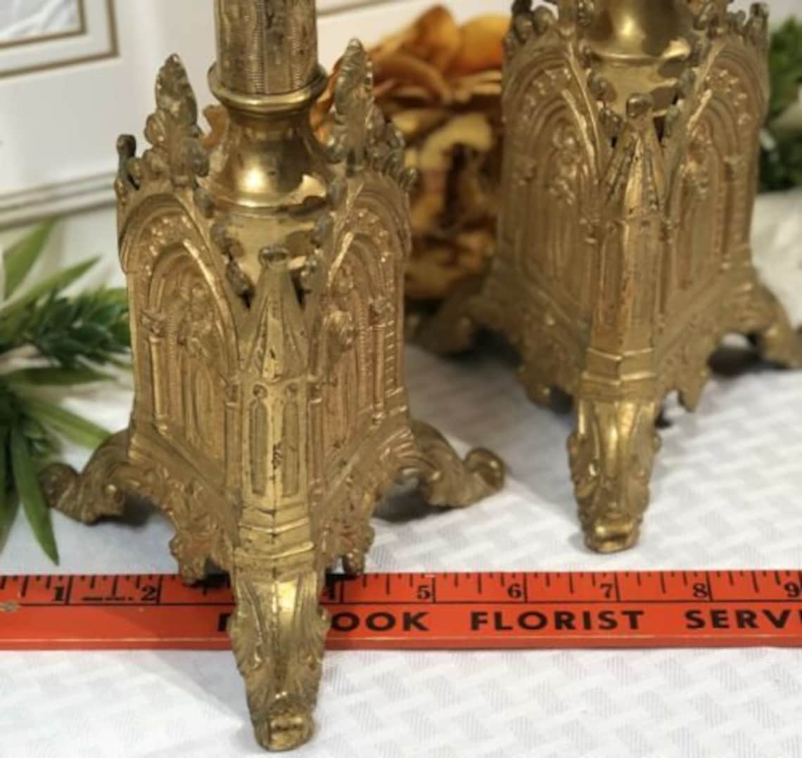 Antique Brass Ornate Church Candle holders Religious 20 Etsy
