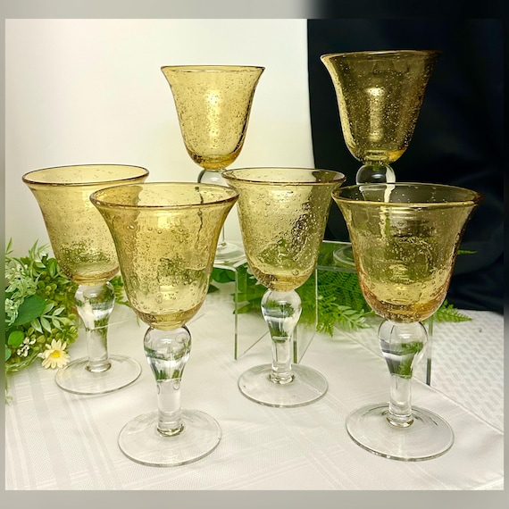 Artland Iris Yellow Bubble Glasses / Artland Citrine Iris Water Glasses / Iris Blown Citrine Water Glasses / Set of 14 Oz Bubble Glasses - 6