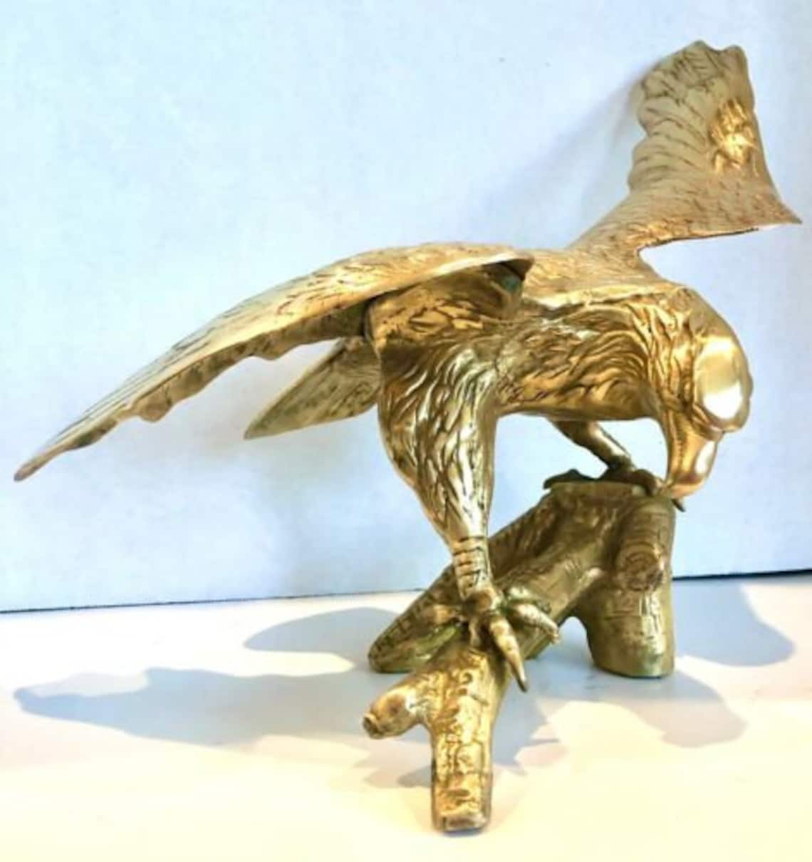 Large Cast Brass Eagle on a Branch Sculpture Polished Vintage Etsy