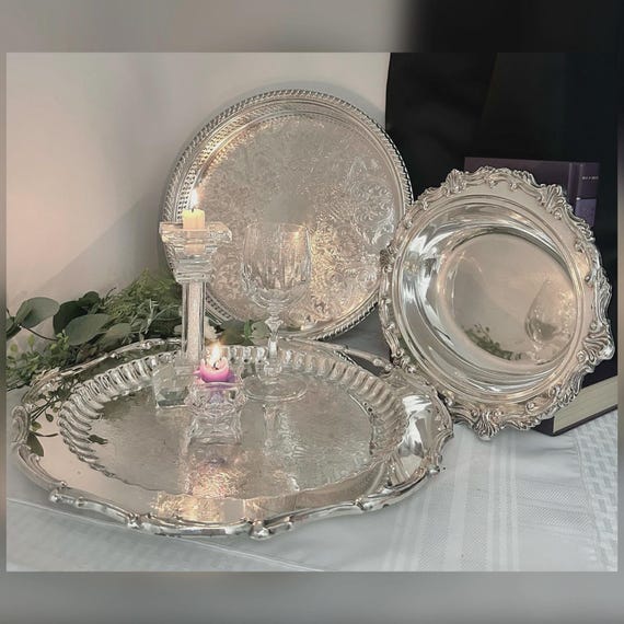 Silver Plated Serving Dishes/  Vintage Mixed Makers Silver Trays / Silver Plated Vegetable Dishes / Silverplated  Serving Trays  - 3 pieces