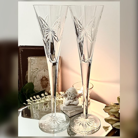 Waterford Wishes Anniversary Champagne Flutes Pair Toasting Glasses