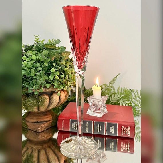 Lismore Red Champagne Glass / Waterford Lismore Jewels Red Champagne Flute / Waterford Tall Red Toasting Champagne Glass / Waterford Crystal