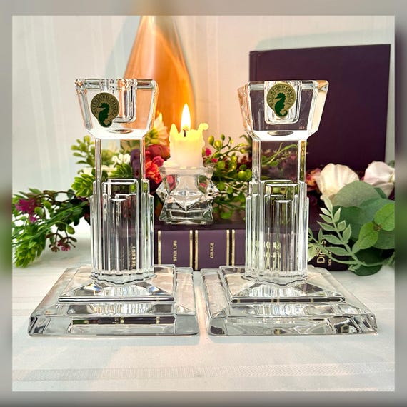 Waterford Crystal Metropolitan Candlesticks / Vintage Waterford Crystal Candle Holders / Metropolitan Waterford Crystal Candle Holders