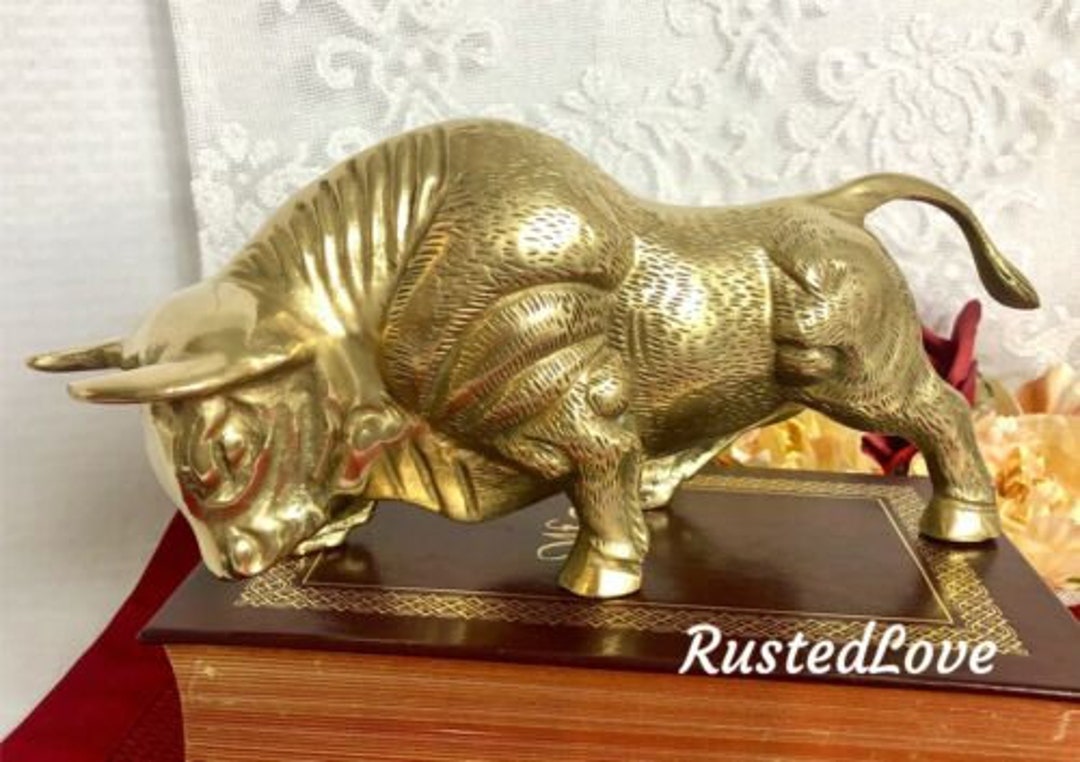 Vintage Brass Bull Statue / Charging Bull Figure / Solid Etsy
