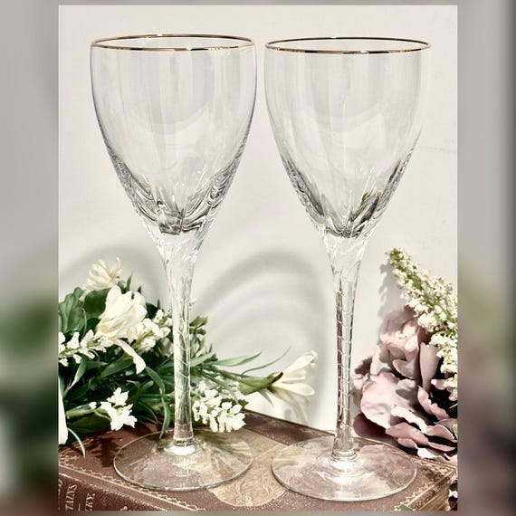 Vintage Lenox Encore Gold Water Goblets, Swirl Stem (Set of 2)