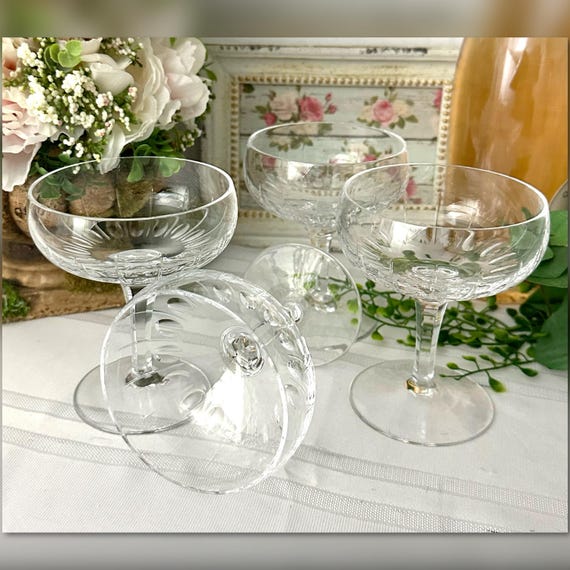 Diana Clear Josair Clear Cut Champagne Glasses / Tall Germany Josair Sherbet Glasses / Josair Champagne Glasses / Josair Champagne Coupes 4