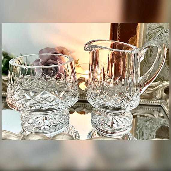 Vintage Waterford Lismore Footed Creamer Sugar Bowl Crystal Set