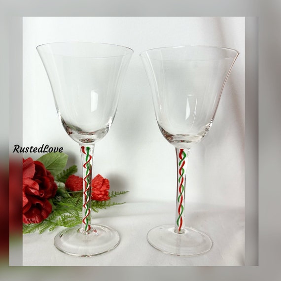Clear Glass Wine Glass with Red Tear Drop Stem