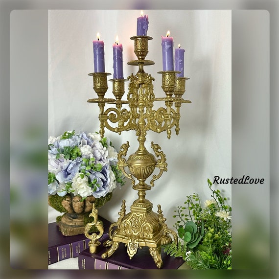 Italian Brevettato "style" Brass Candelabra / Bronze Vintage Baroque Candelabra / Italian Brass Candle Holder / Brass Centerpiece Candelabra