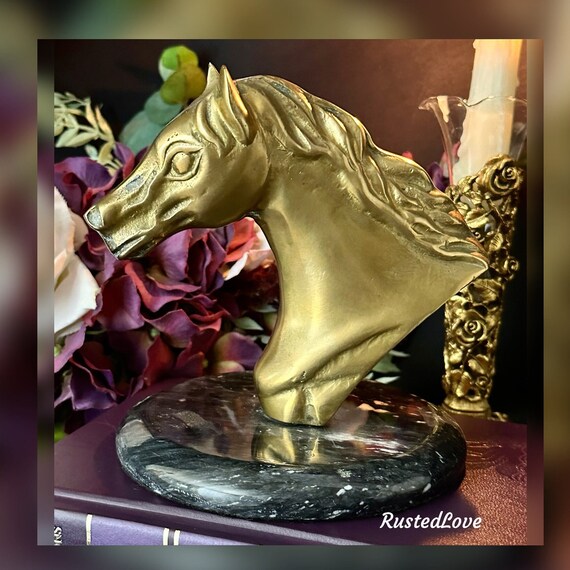 Vintage Brass Horse statue / Mid Century Modern / Equestrian / Horse Book end / Desk office Decor / Paperweights / Home and Living Decor