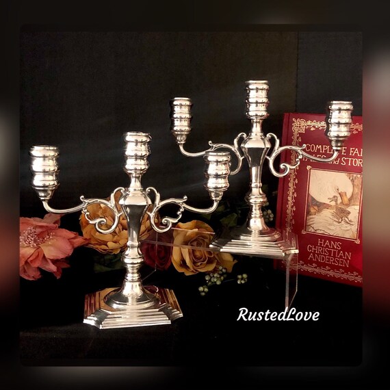 Pilgrim Sterling Silver Candelabra / Pilgrim Candle Holders / Monogramed Silver Candlesticks / Elegant Candle Holders / Centerpiece Pair