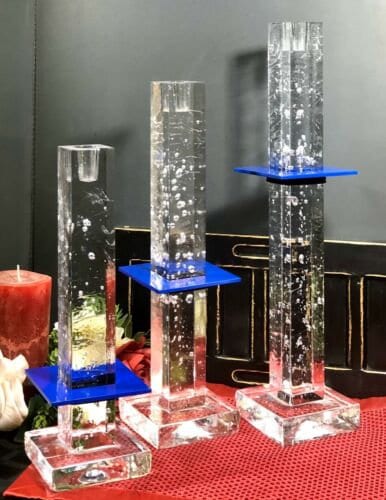 KOSTA BODA Sweden Crystal Ice Pillar Tower Candle Stick Holders