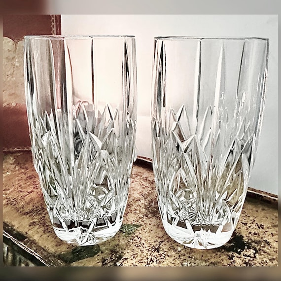 Pair Waterford Marquis Brookside Highball Glasses Crystal Tumblers