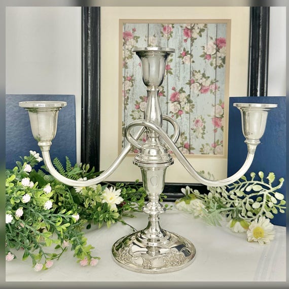 Vintage Sterling Silver Candelabra 3 Arm Queens Lace International Silver Candle Holder 1949
