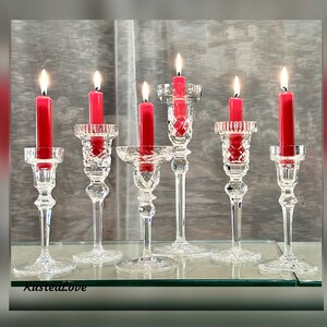 Crystal Candle Holders Set / Glass Candlesticks Mixed Styles /  Wedding Holiday Clear Candlesticks / 6 Centerpiece Dinner Candle Holders