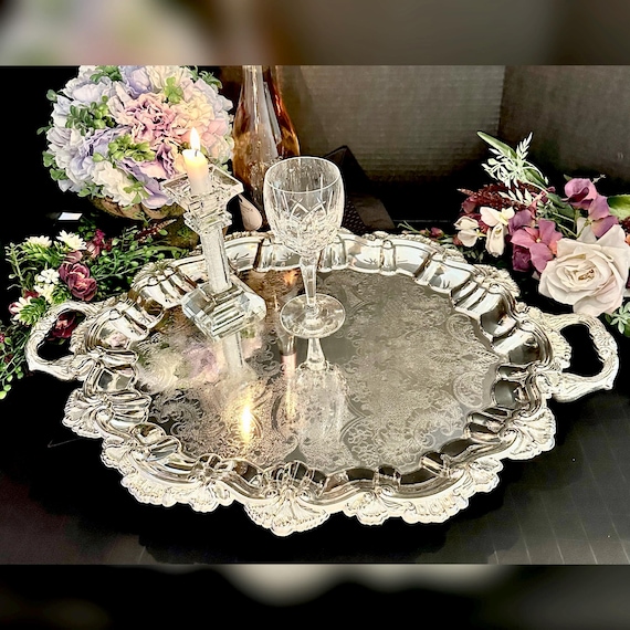 Silver Plated Serving Tea Tray / Vintage Serving Silverplated Handled Butlers Tray / Serving Tea and Coffee Service Tray / Silver Tray