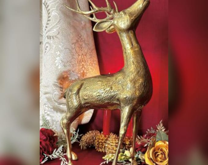 Brass Deer Large Buck Holiday Christmas Gold Fireplace Brass Reindeer #521/1