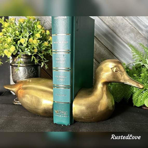 Solid Brass Duck Bookends / Vintage Gold Ducks / Nautical Shelf